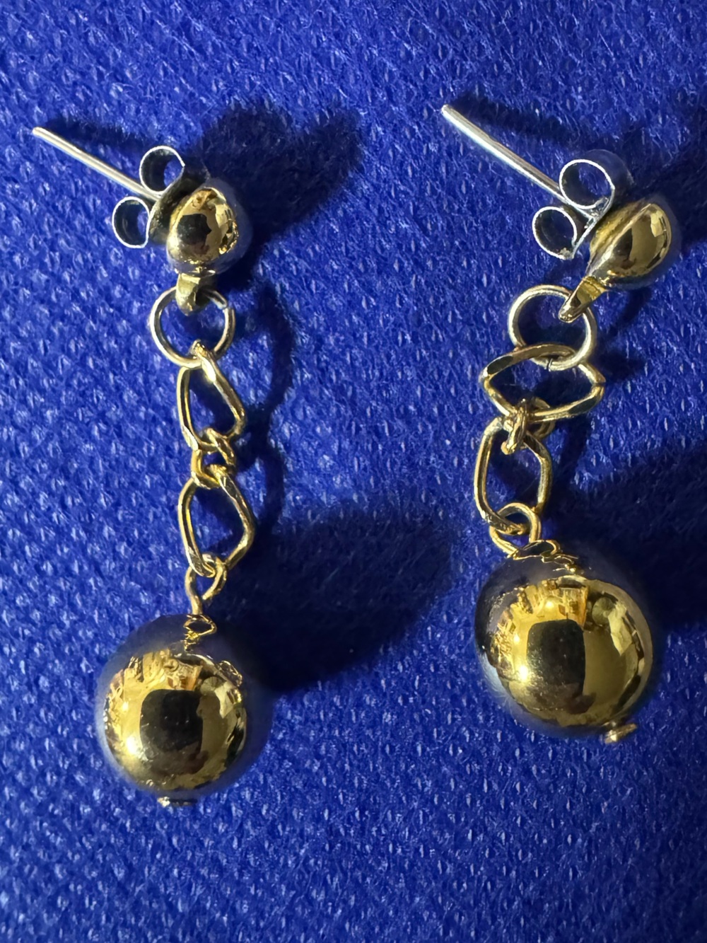 Dainty Golden Chain Drop Ball Dangle Earrings - NWT - comes with mesh pouch.
